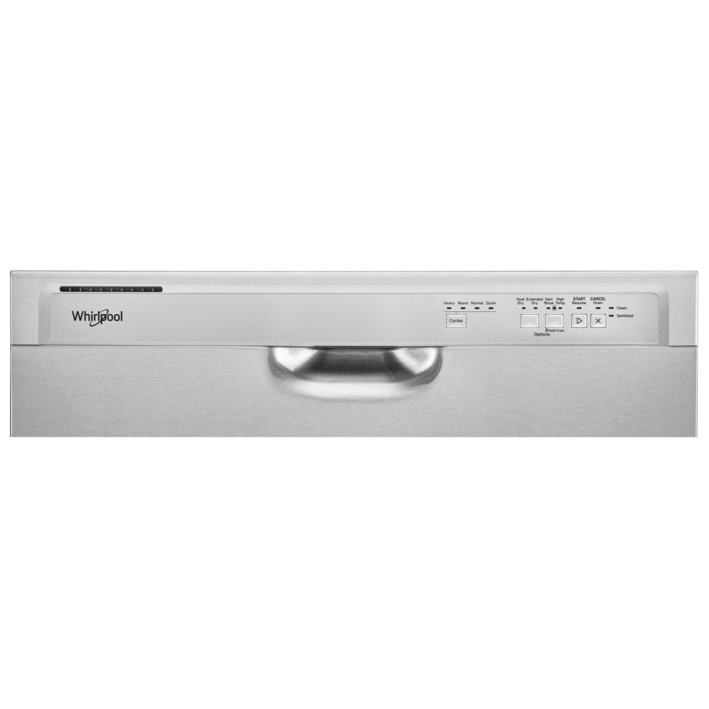 Whirlpool WDF341PAPM Dishwasher, 24 inch Exterior Width, 57 dB Decibel Level, Full Console, Plastic Interior, 4 Wash Cycles, 12 Capacity (Place Settings), 2 Loading Racks, Stainless Steel colour