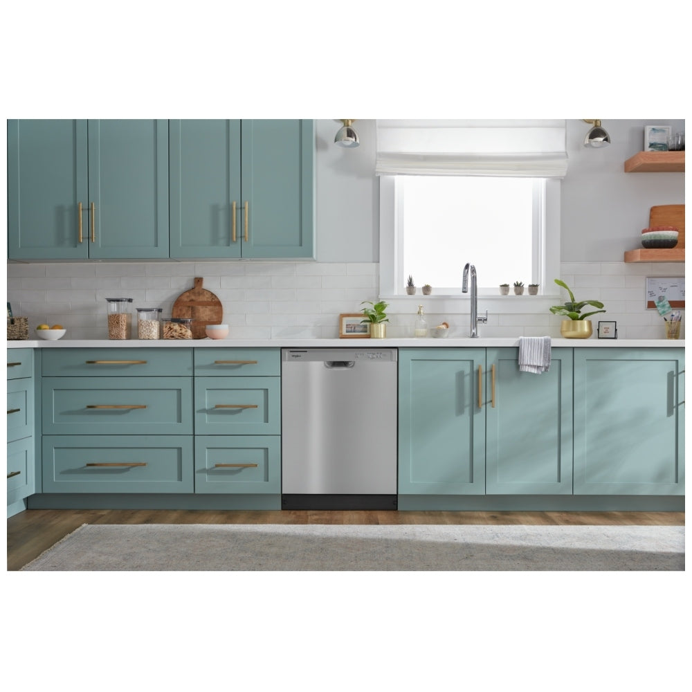 Whirlpool WDF341PAPM Dishwasher, 24 inch Exterior Width, 57 dB Decibel Level, Full Console, Plastic Interior, 4 Wash Cycles, 12 Capacity (Place Settings), 2 Loading Racks, Stainless Steel colour