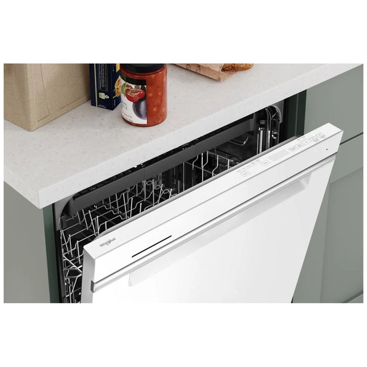 Whirlpool WDTA50SAKW Dishwasher, 24 inch Exterior Width, 47 dB Decibel Level, Fully Integrated, Stainless Interior, 5 Wash Cycles, 13 Capacity (Place Settings), 3 Loading Racks, White colour