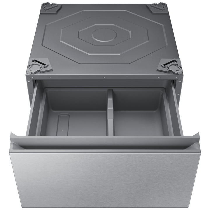 SAMSUNG 27-Inch Bespoke Front Load Washer Dryer Pedestal Stand w/ Pull Out Laundry Storage Drawer, WE502NT, Silver Steel