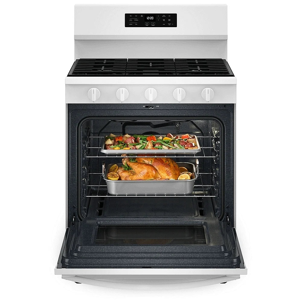 Whirlpool WFGS5030RW Gas Range, 5 cu. ft. Capacity, 30 inch Exterior Width, Self Clean, Convection, Storage Drawer, Air Fry, 18,000 BTU Highest Burner, White colour