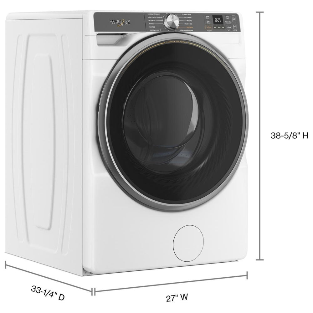 Whirlpool WFW6720RW Front Load Washer, 27 inch Width, 5.8 cu. ft. Washer Capacity, 1,160 RPM Washer Spin Speed, 12 Wash Cycles, 5 Temperature Settings, Water Heater, Steam Clean, ENERGY STAR Certified, Wifi Enabled, White colour