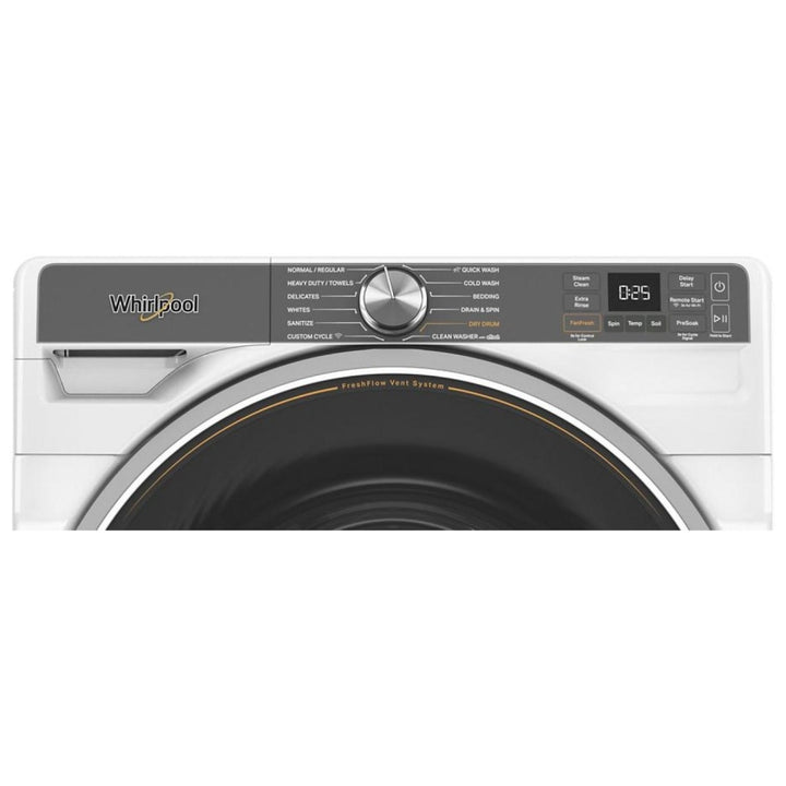 Whirlpool WFW6720RW Front Load Washer, 27 inch Width, 5.8 cu. ft. Washer Capacity, 1,160 RPM Washer Spin Speed, 12 Wash Cycles, 5 Temperature Settings, Water Heater, Steam Clean, ENERGY STAR Certified, Wifi Enabled, White colour