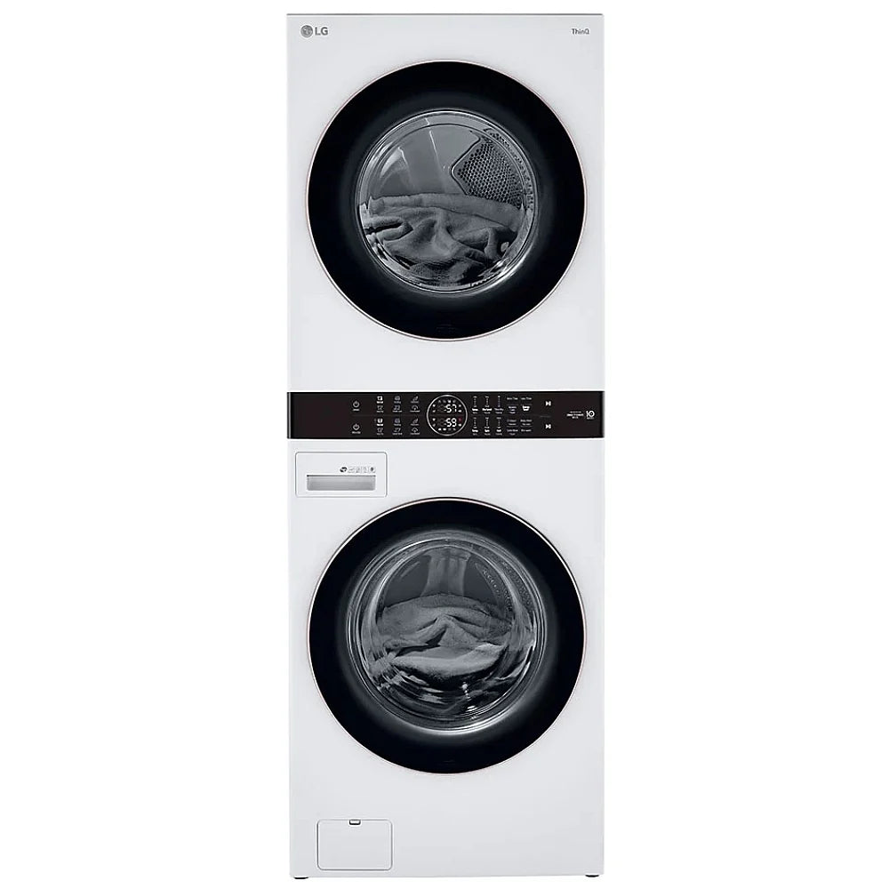 LG WKE100HWA 27 inch Width Washer & Dryer Set, WashTower, AI DD, White colour Washer: 6 Wash Cycles, 1300 RPM Spin Speed, Wifi Enabled, 5.2 cu. ft. Capacity Dryer: 7.4 cu. ft. Capacity, Electric