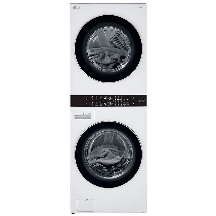 LG WKE100HWA 27 inch Width Washer & Dryer Set, WashTower, AI DD, White colour Washer: 6 Wash Cycles, 1300 RPM Spin Speed, Wifi Enabled, 5.2 cu. ft. Capacity Dryer: 7.4 cu. ft. Capacity, Electric