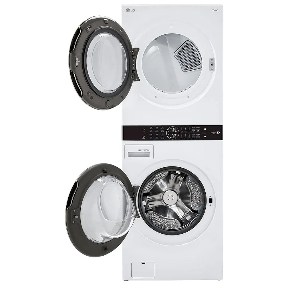 LG WKE100HWA 27 inch Width Washer & Dryer Set, WashTower, AI DD, White colour Washer: 6 Wash Cycles, 1300 RPM Spin Speed, Wifi Enabled, 5.2 cu. ft. Capacity Dryer: 7.4 cu. ft. Capacity, Electric