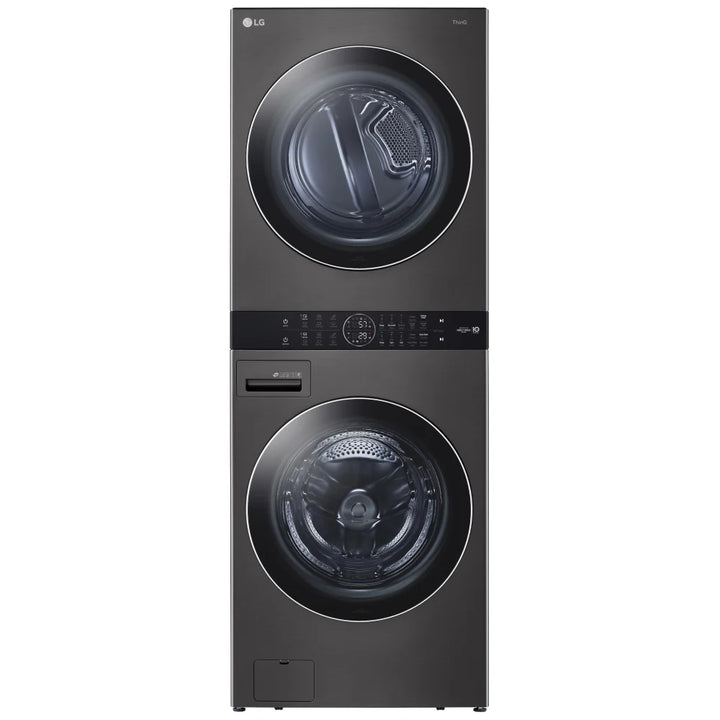 LG WKEX200HBA Washer & Dryer Set, 27" Width, 7.4 Cu. Ft. Capacity (Dryers), 27" Exterior Width, 6 Dry Cycles, 12.6 cu. ft. Capacity, Steam Clean, 6 Wash Cycles, 1300 RPM Washer Spin Speed, Black Stainless Steel colour AI DD,WashTower, TurboWash 360