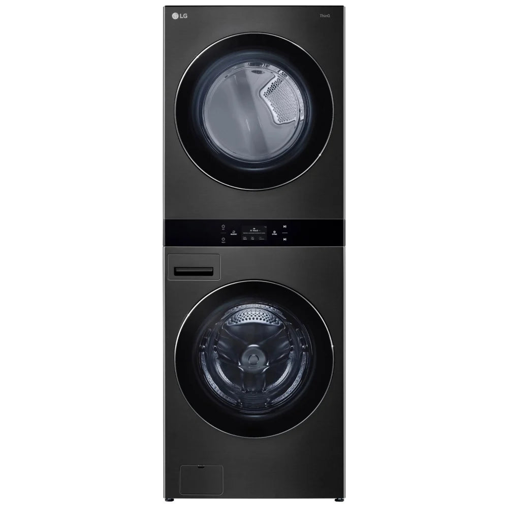 LG WKEX300HBA 27 inch Width Washer & Dryer Set, AI DD 2.0, WashTower, TurboWash 360, Black Stainless Steel colour Washer: 12 Wash Cycles, 5 Temperature Settings, 1300 RPM Spin Speed, Steam Clean, Wifi Enabled