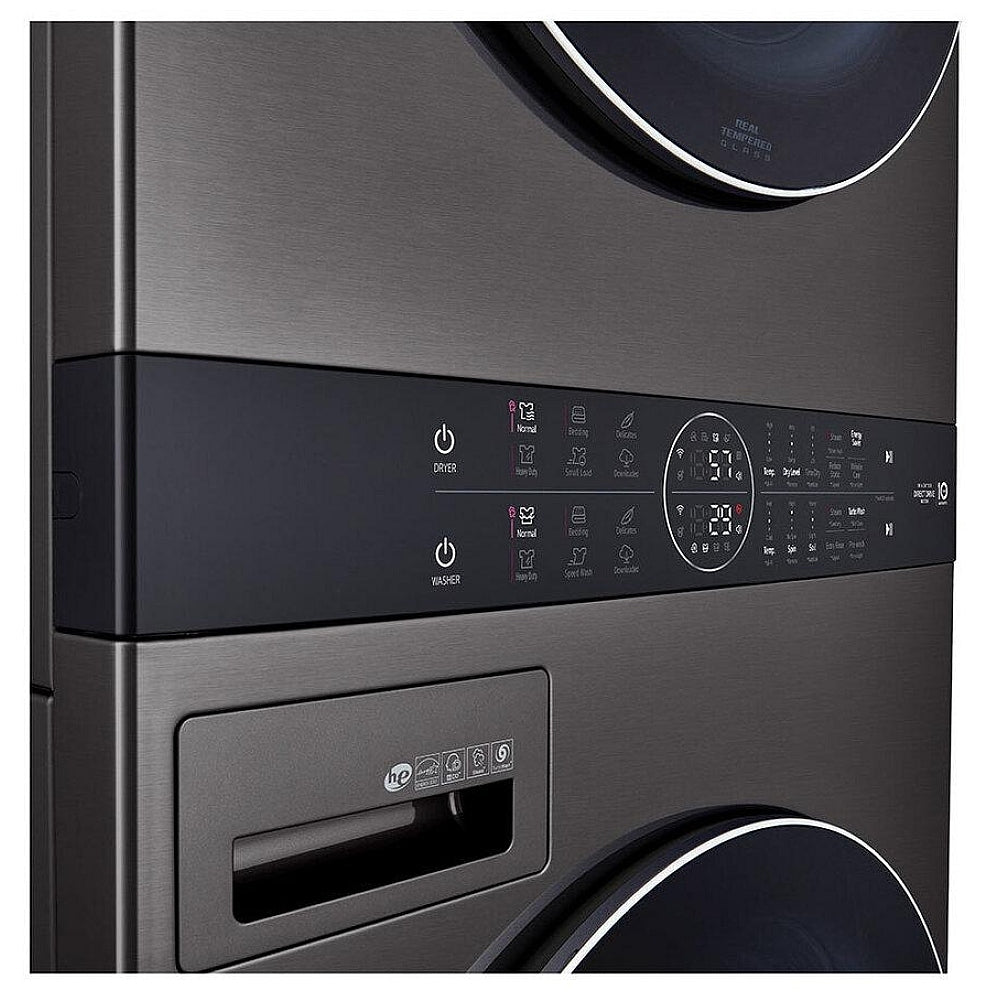 LG WKGX201HBA 27 inch Width Washer & Dryer Set, AI DD, Gas Dryer,TurboWash 360, Wash Tower, Black Stainless Steel colour