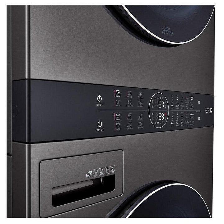 LG WKGX201HBA 27 inch Width Washer & Dryer Set, AI DD, Gas Dryer,TurboWash 360, Wash Tower, Black Stainless Steel colour