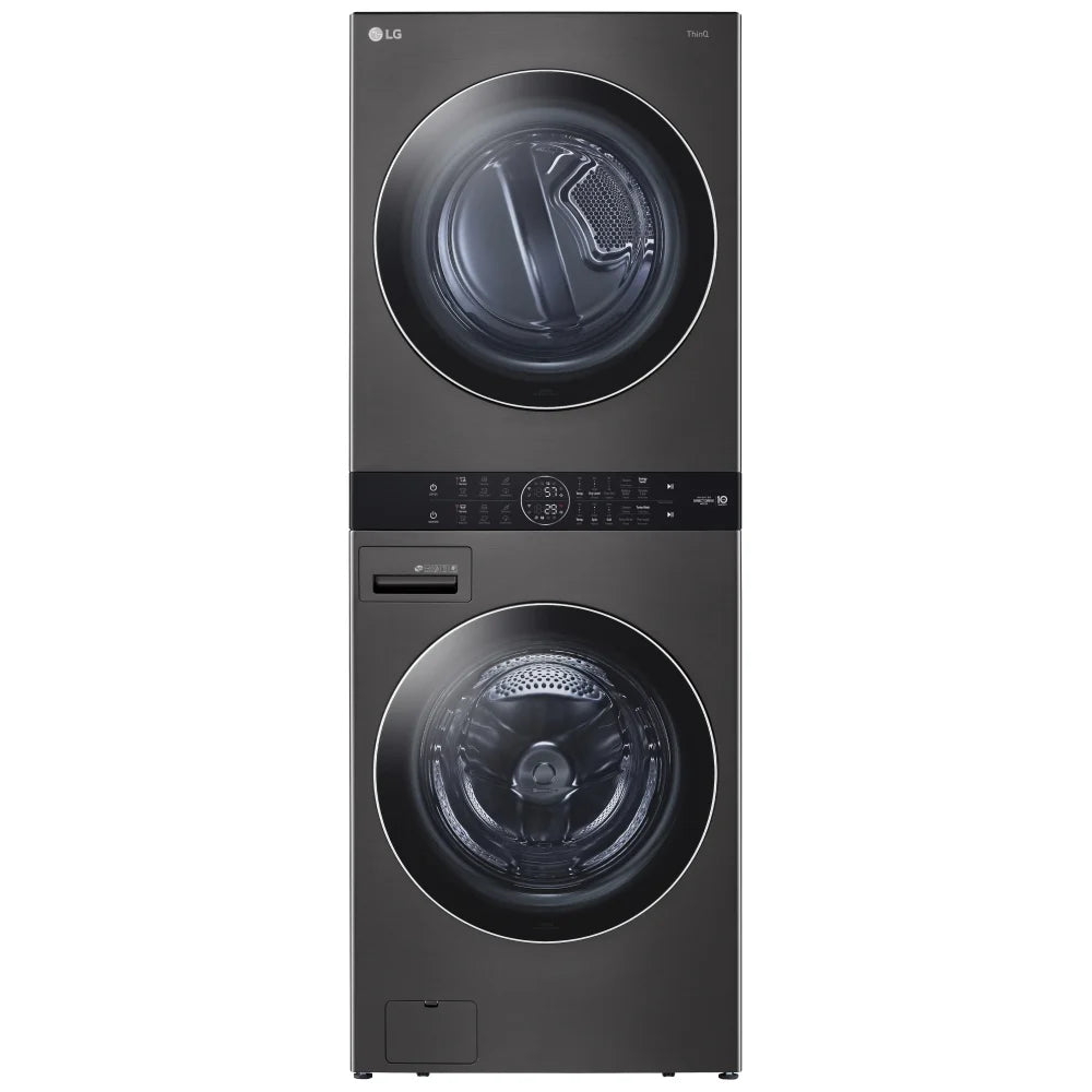 LG WKGX201HBA 27 inch Width Washer & Dryer Set, AI DD, Gas Dryer,TurboWash 360, Wash Tower, Black Stainless Steel colour