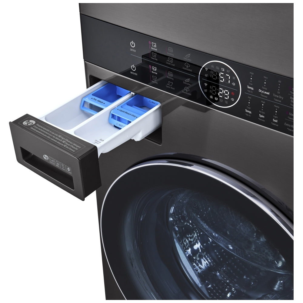 LG WKGX201HBA 27 inch Width Washer & Dryer Set, AI DD, Gas Dryer,TurboWash 360, Wash Tower, Black Stainless Steel colour