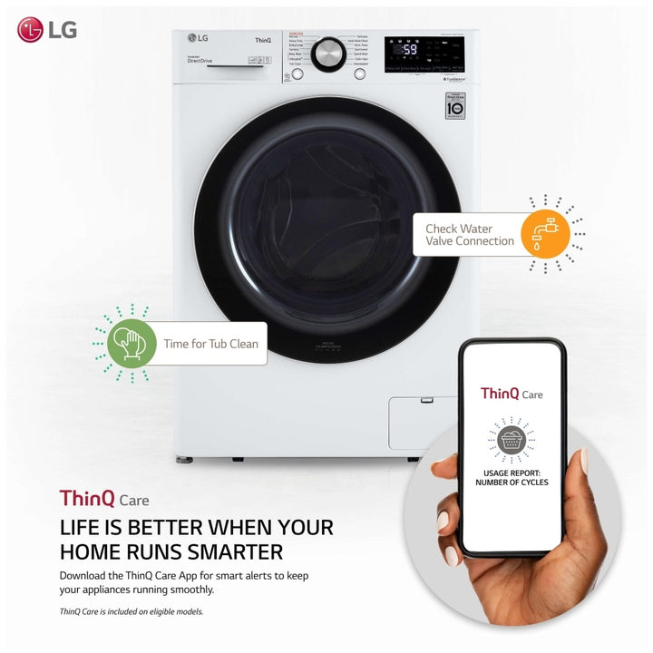 LG WM1455HWA Front Load Washer, 24 inch Width, ENERGY STAR Certified, 2.6 cu. ft. Capacity, Steam Clean, 9 Wash Cycles, 5 Temperature Settings, Stackable, 1400 RPM Washer Spin Speed, Wifi Enabled, White colour AI DD