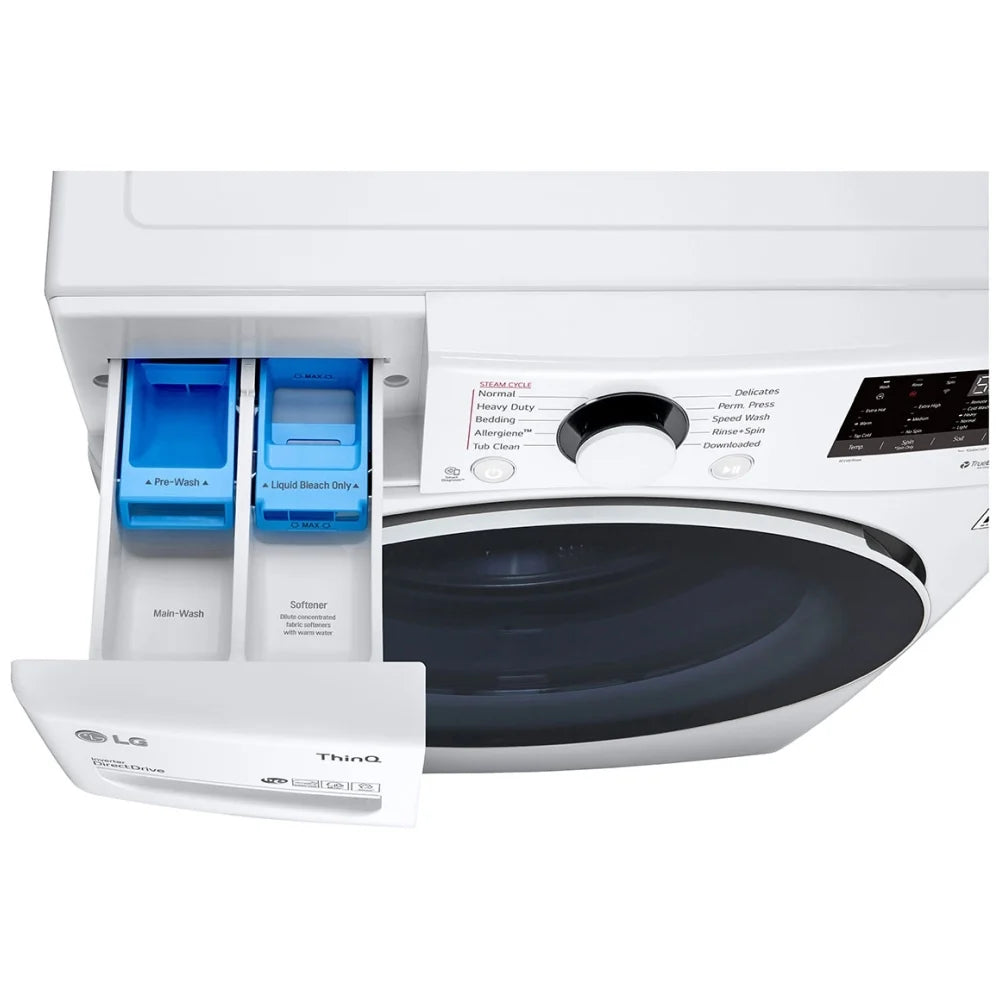 LG WM3600HWA Front Load Washer, 27" Width, ENERGY STAR Certified, 5.2 cu. ft. Capacity, Steam Clean, 10 Wash Cycles, 5 Temperature Settings, Stackable, 1300 RPM Washer Spin Speed, Wifi Enabled, White colour AI DD