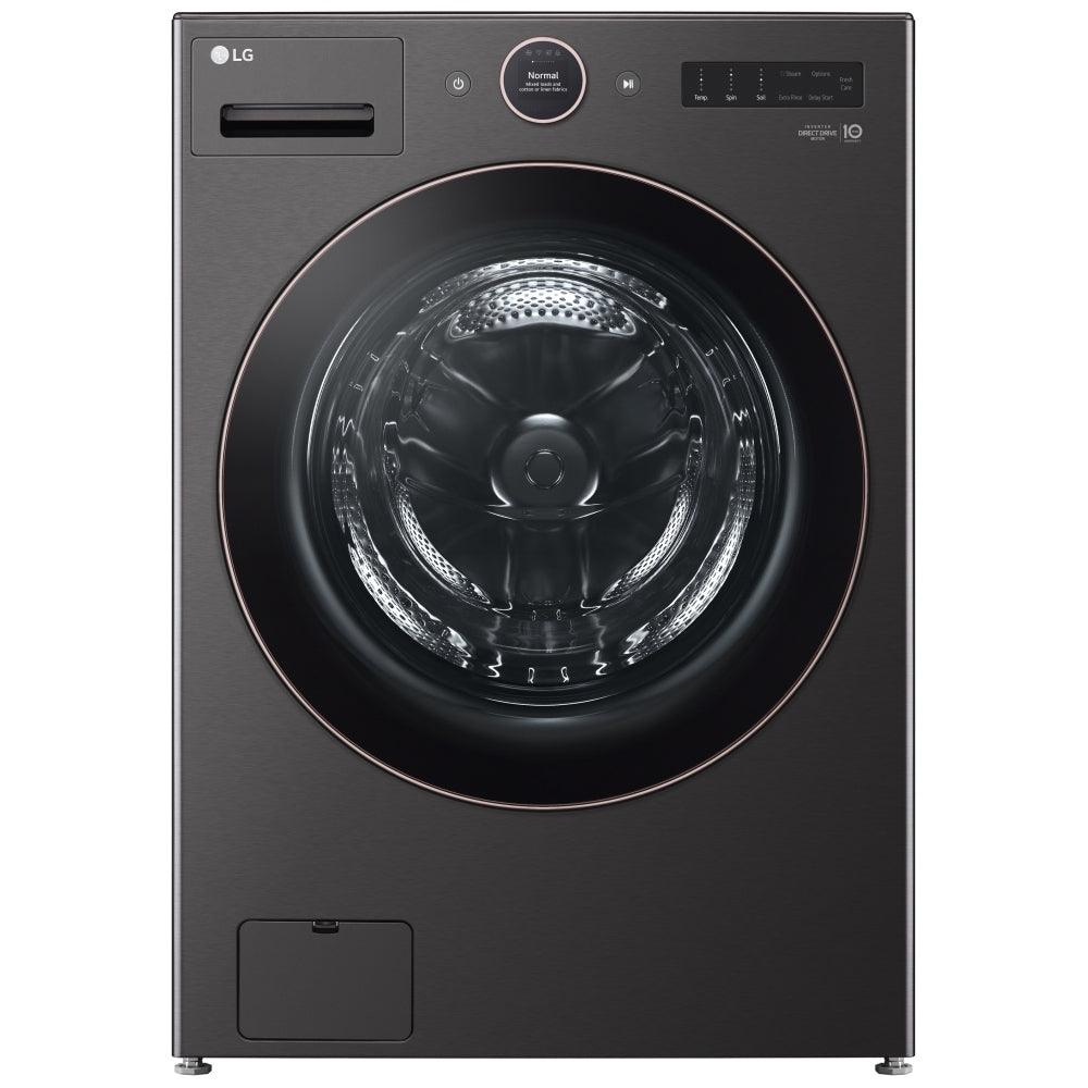 LG WM6500HBA Front Load Washer, 27 inch Width, ENERGY STAR Certified, 5.8 cu. ft. Capacity, Steam Clean, 25 Wash Cycles, 5 Temperature Settings, Stackable, 1300 RPM Washer Spin Speed, Wifi Enabled, Black Stainless Steel color Turbo Wash-360