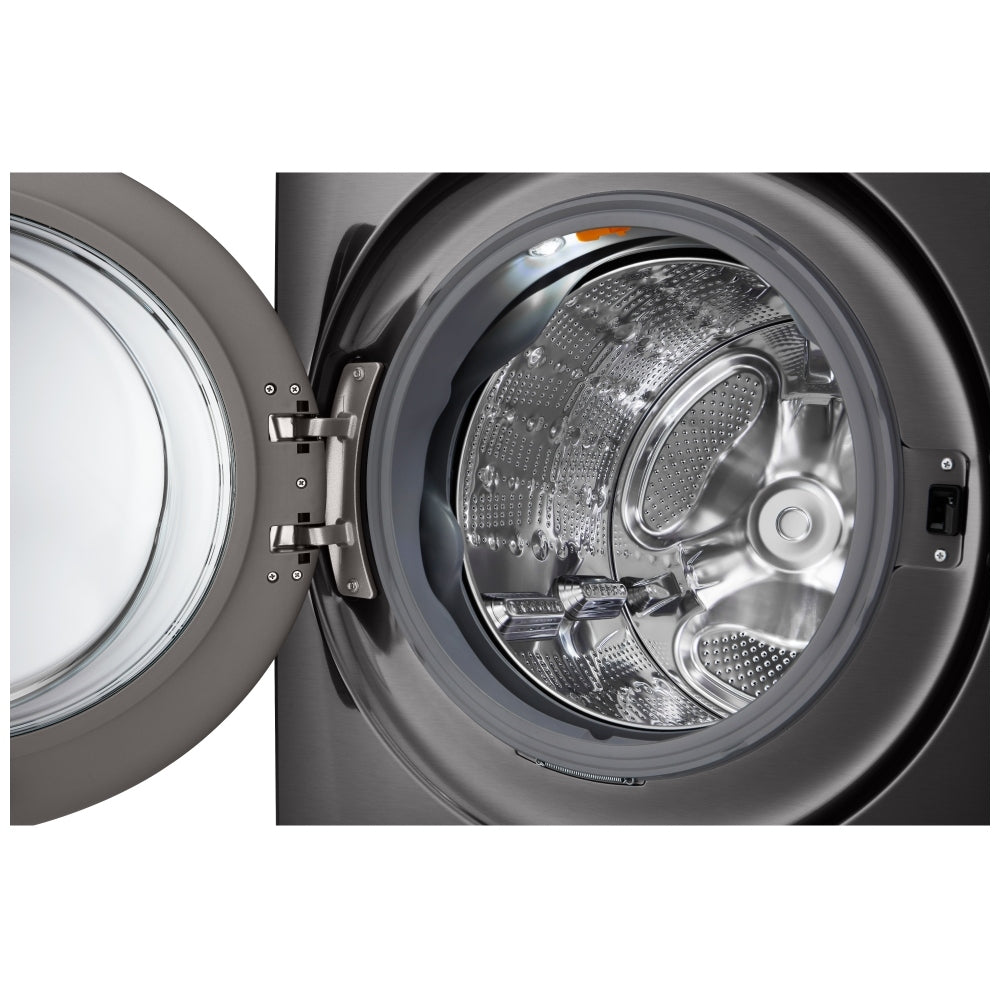 LG WM6500HBA Front Load Washer, 27 inch Width, ENERGY STAR Certified, 5.8 cu. ft. Capacity, Steam Clean, 25 Wash Cycles, 5 Temperature Settings, Stackable, 1300 RPM Washer Spin Speed, Wifi Enabled, Black Stainless Steel color Turbo Wash-360