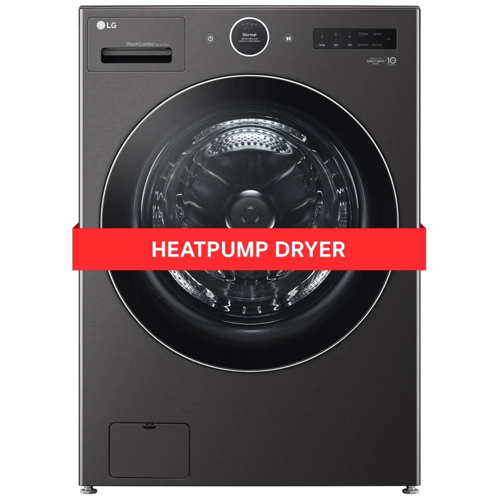 LG WM6998HBA All-in-One Washer Dryer Combo, 27 inch Width, 5.7 cu. ft. Washer Capacity, Steam Clean, 30 Wash Cycles, 5 Temperature Settings, 1,300 RPM Washer Spin Speed, Wifi Enabled, Electric, Black Stainless Steel colour AI DD, TurboWash 360, ezDispense