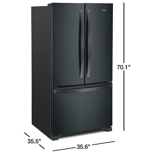 Whirlpool WRF535SWHV French Door Refrigerator, 36 inch Width, ENERGY STAR Certified, 25.2 cu. ft. Capacity, Water Dispenser (Interior), Ice Dispenser (Freezer Located), Black Stainless Steel color. REFURBISHED 1 YEAR WARRANTY