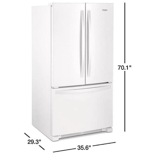 Whirlpool WRF540CWHW Counter Depth French Door Refrigerator, 36 inch Width, ENERGY STAR Certified, 20 cu. ft. Capacity, Counter Depth, Water Dispenser (Interior), Ice Dispenser (Freezer Located), White color REFURBISHED 1 YEAR WARRANTY