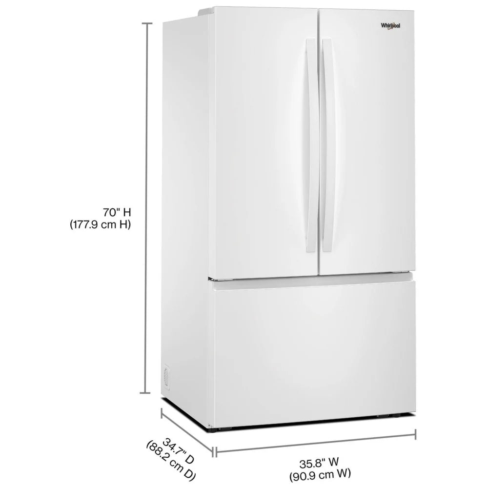 Whirlpool WRFF3136SW French Door Refrigerator, 36 inch Width, 31 cu. ft. Capacity, Ice Dispenser (Freezer Located), ENERGY STAR Certified, White colour