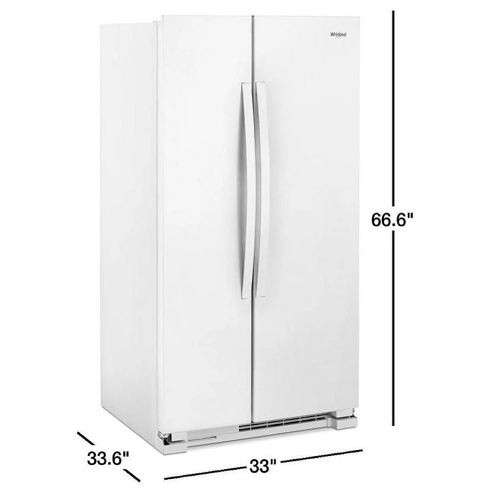 Whirlpool WRS312SNHW Side by Side Refrigerator, 33 inch Width, Optional Ice Maker (Special Order), 21.7 cu. ft. Capacity, White color REFURBISHED 1 YEAR WARRANTY