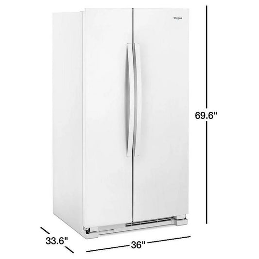 Whirlpool WRS315SNHW Side by Side Refrigerator, 36 inch Width, Optional Ice Maker (Special Order), 25.1 cu. ft. Capacity, White color. REFURBISHED 1 YEAR WARRANTY