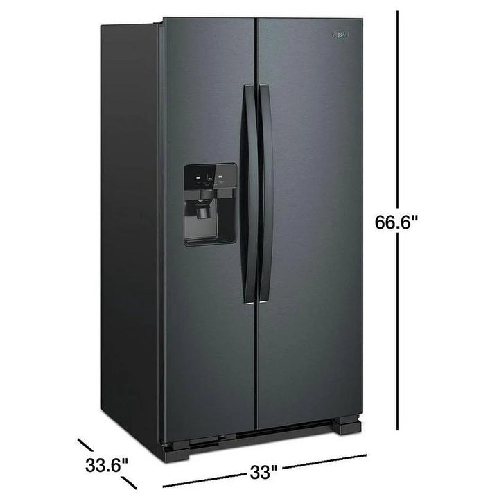 Whirlpool WRS321SDHV Side by Side Refrigerator, 33 inch Width, Ice Dispenser (Thru Door), Water Dispenser (Exterior), 21.4 cu. ft. Capacity, Black Stainless Steel colour