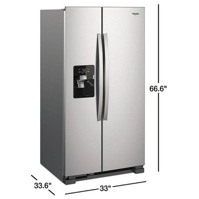 Whirlpool WRS321SDHZ Side by Side Refrigerator, 33 inch Width, Ice Dispenser (Thru Door), Water Dispenser (Exterior), 21.4 cu. ft. Capacity, Stainless Steel colour