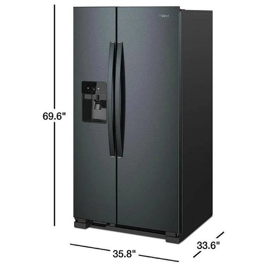 Whirlpool WRS325SDHV Side by Side Refrigerator, 36 inch Width, Ice Dispenser (Thru Door), Water Dispenser (Exterior), 25 cu. ft. Capacity, Black Stainless Steel color