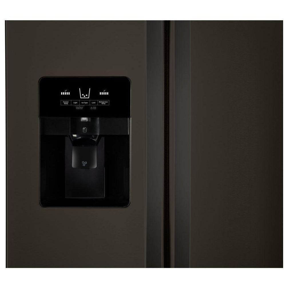 Whirlpool WRS325SDHV Side by Side Refrigerator, 36 inch Width, Ice Dispenser (Thru Door), Water Dispenser (Exterior), 25 cu. ft. Capacity, Black Stainless Steel colour