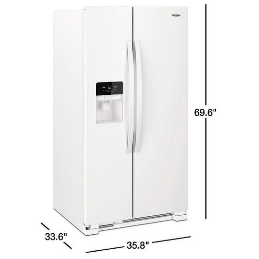 Whirlpool WRS325SDHW Side by Side Refrigerator, 36 inch Width, Ice Dispenser (Thru Door), Water Dispenser (Exterior), 25 cu. ft. Capacity, White color. REFURBISHED 1 YEAR WARRANTY