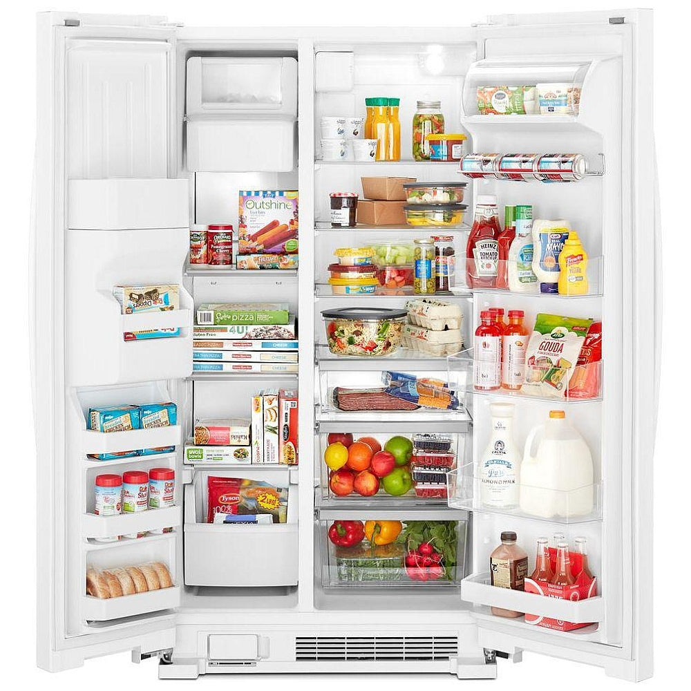 Whirlpool WRS325SDHW Side by Side Refrigerator, 36 inch Width, Ice Dispenser (Thru Door), Water Dispenser (Exterior), 25 cu. ft. Capacity, White color. REFURBISHED 1 YEAR WARRANTY
