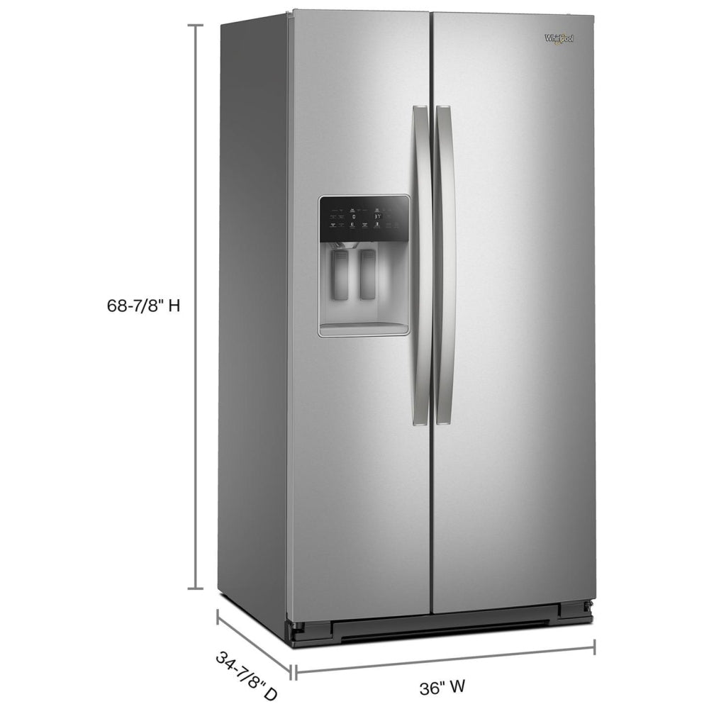 Whirlpool 36" 28.7 Cu. Ft. Side-By-Side Refrigerator with Water & Ice Dispenser (WRSF5536RZ) - Fingerprint Resistant Stainless Steel