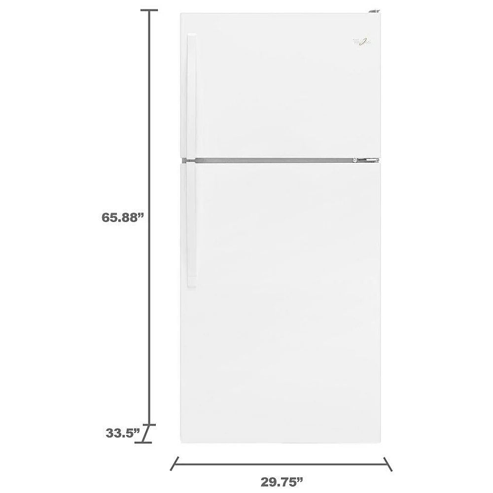 Whirlpool WRT318FZDW Top Freezer Refrigerator, 30 inch Width, 18.2 cu. ft. Capacity, Optional Ice Maker (Special Order), White colour