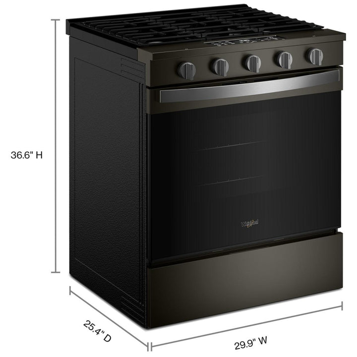 Whirlpool WSGS5030SV Gas Range, 5 cu. ft. Capacity, 30 inch Exterior Width, Steam & Self Clean, Convection, 5 Burners, Storage Drawer, Air Fry, 18,000 BTU Highest Burner, Black Stainless colour, SpeedHeat™ Burner