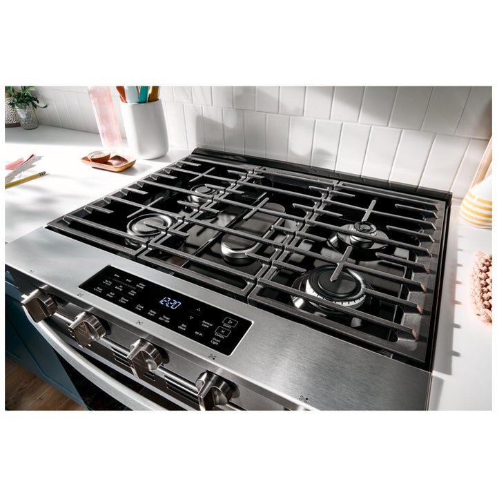 Whirlpool WSGS5030SV Gas Range, 5 cu. ft. Capacity, 30 inch Exterior Width, Steam & Self Clean, Convection, 5 Burners, Storage Drawer, Air Fry, 18,000 BTU Highest Burner, Black Stainless colour, SpeedHeat™ Burner