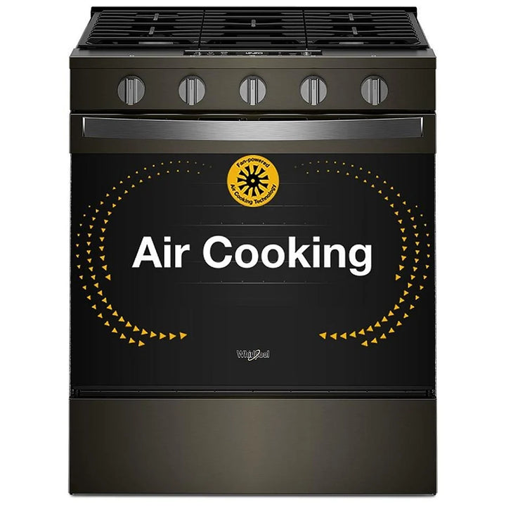 Whirlpool WSGS5030SV Gas Range, 5 cu. ft. Capacity, 30 inch Exterior Width, Steam & Self Clean, Convection, 5 Burners, Storage Drawer, Air Fry, 18,000 BTU Highest Burner, Black Stainless colour, SpeedHeat™ Burner