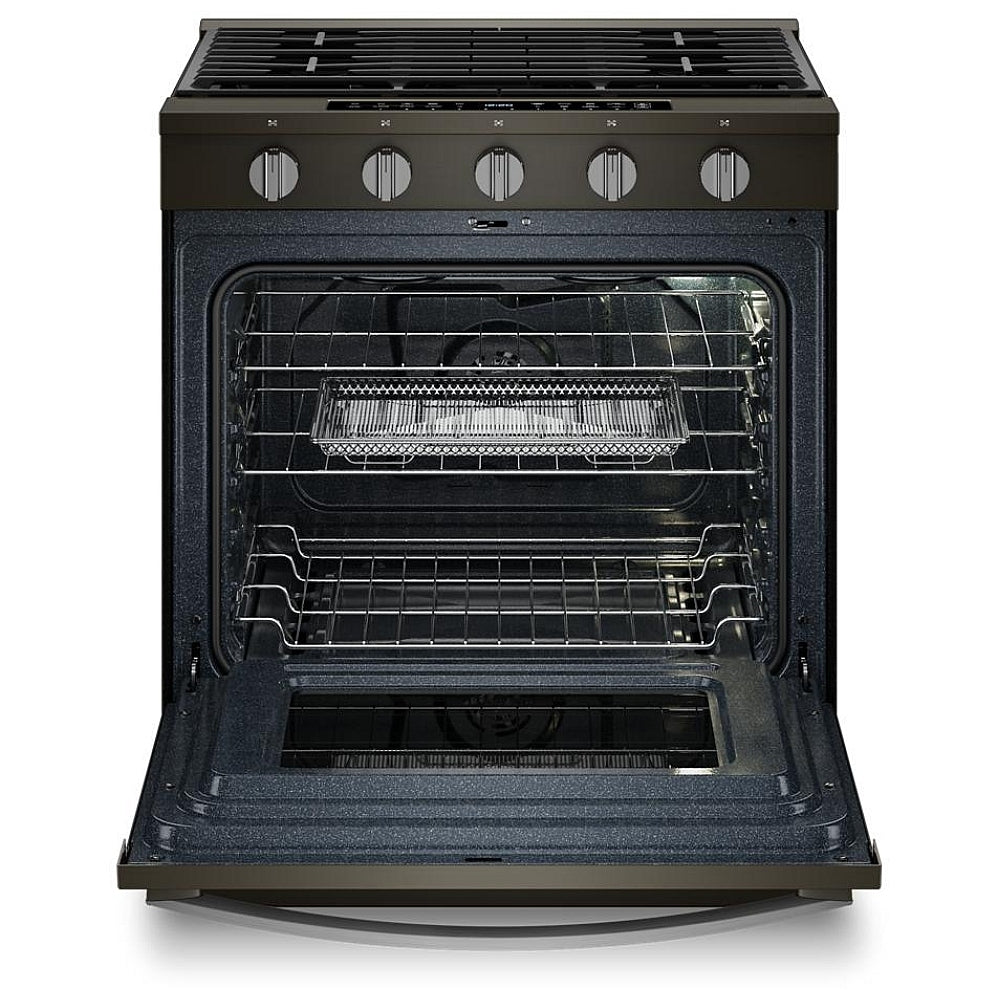Whirlpool 30" 5.0 Cu. Ft. True Convection 5-Burner Slide-In Gas Air Fry Range (WSGS7530RV) - Black-on-Stainless
