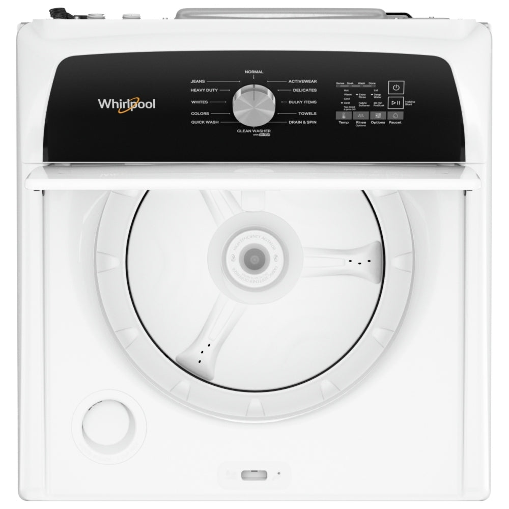 Whirlpool WTW5015LW Top Load Washer, 5.2 cu. ft. Washer Capacity, 12 Wash Cycles, 5 Temperature Settings, 770 RPM Washer Spin Speed, White colour (Contains Agitator), Water Faucet