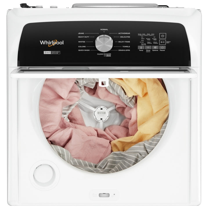 Whirlpool WTW5057LW Top Load Washer, 27 inch Width, 5.5 cu. ft. Washer Capacity, 770 RPM Washer Spin Speed, 12 Wash Cycles, 5 Temperature Settings, White colour (2-in-1 Removable Agitator),Water Faucet