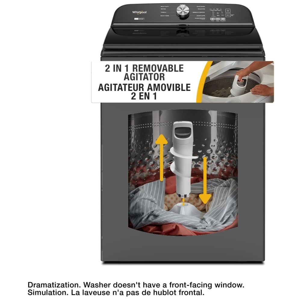 Whirlpool WTW6157PB Top Load Washer, 27 inch Width, 6.1 cu. ft. Washer Capacity, 10 Wash Cycles, 5 Temperature Settings, 850 RPM Washer Spin Speed, ENERGY STAR Certified, Agitator & Impeller 2-in-1 Removable Agitator, Soft Close Lid