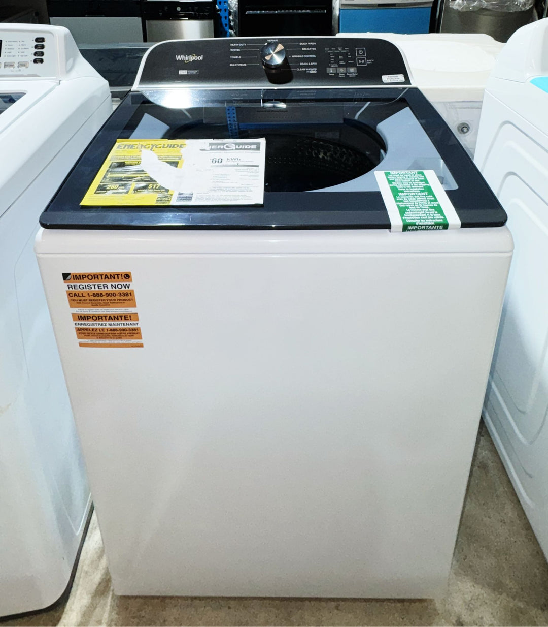 Whirlpool WTW6157PW Top Load Washer, 27 inch Width, 6.1 cu. ft. Washer Capacity, 850 RPM Washer Spin Speed, 10 Wash Cycles, 5 Temperature Settings, ENERGY STAR Certified, Water Heater, White colour 2-in-1 Removable Agitator