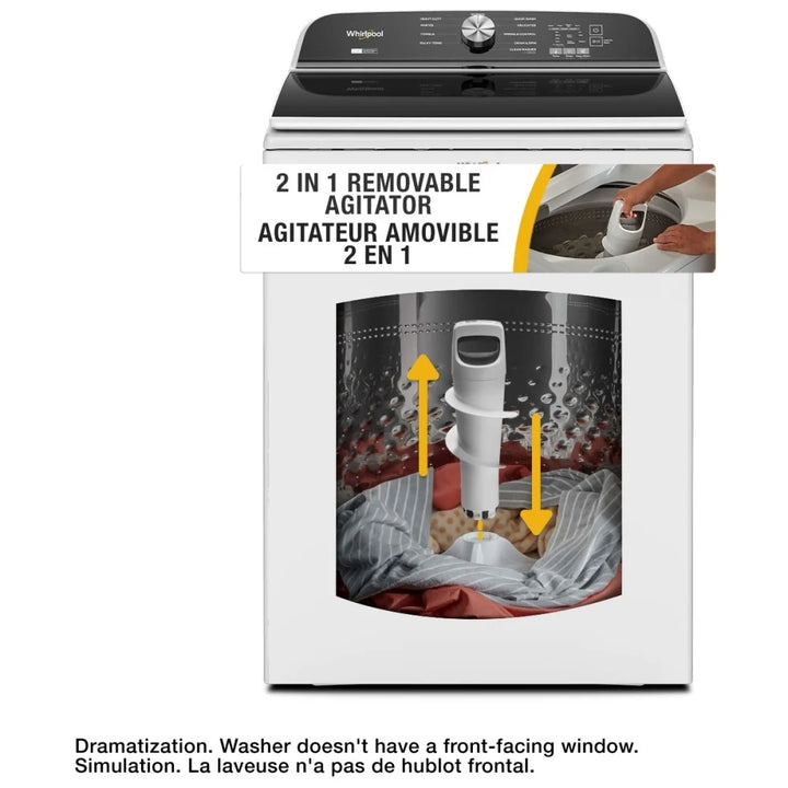 Whirlpool WTW6157PW Top Load Washer, 27 inch Width, 6.1 cu. ft. Washer Capacity, 850 RPM Washer Spin Speed, 10 Wash Cycles, 5 Temperature Settings, ENERGY STAR Certified, Water Heater, White colour 2-in-1 Removable Agitator