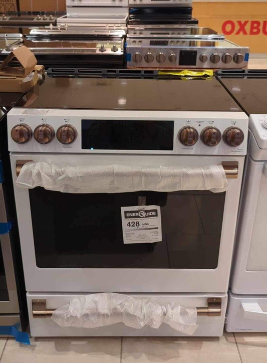 Cafe is Range, 30 inch, Induction, Convection, 5 Burners, 5.7 cu. ft. Capacity, Warming Drawer, Air Fry, 1 Ovens, Matte White