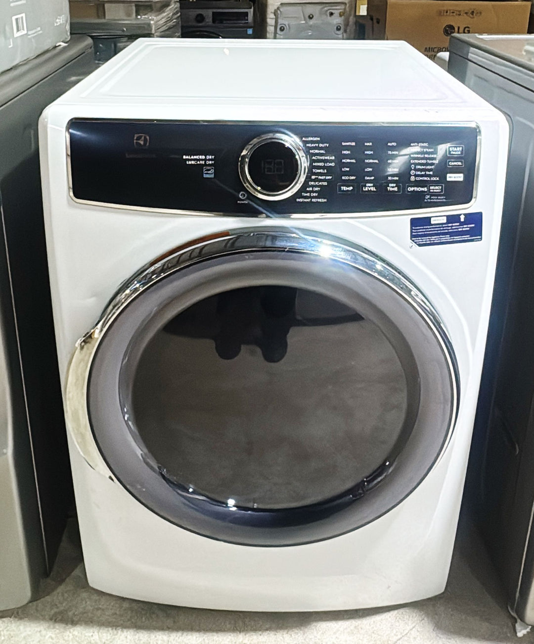 Electrolux ELFE763CAW Dryer, 27" Width, Electric Dryer, 8.0 cu. ft. Capacity, Steam Clean, 10 Dry Cycles, 5 Temperature, Steel Drum, White