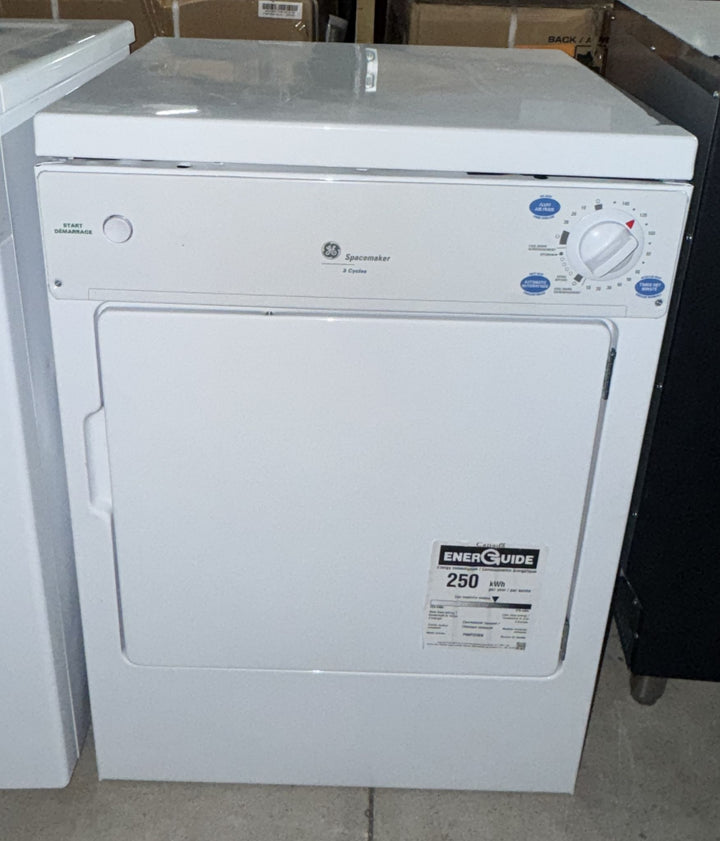 GE PSKP333EBWW Electric Dryer, 24 inch Width, 3.6 cu. ft. Capacity, 3 Temperature Settings, Porcelain Drum, White colour 120 Volts