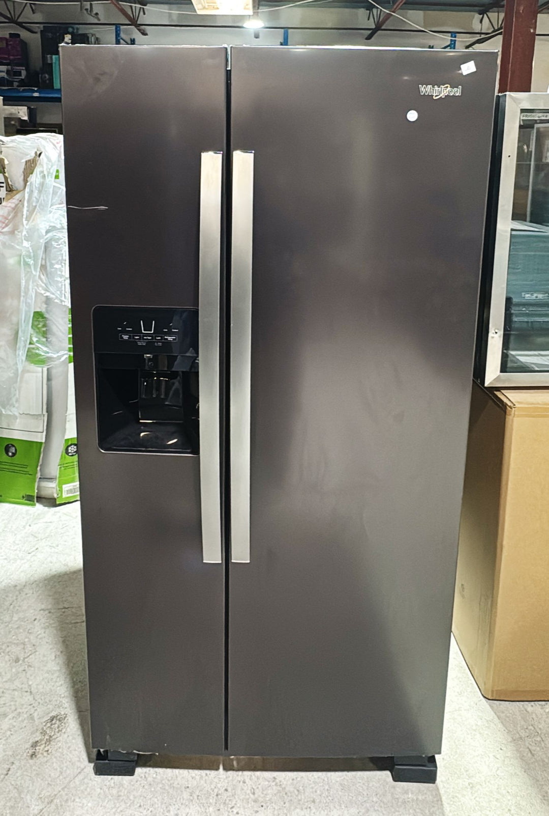 Whirlpool WRS321SDHV Side by Side Refrigerator, 33 inch Width, Ice Dispenser (Thru Door), Water Dispenser (Exterior), 21.4 cu. ft. Capacity, Black Stainless Steel colour