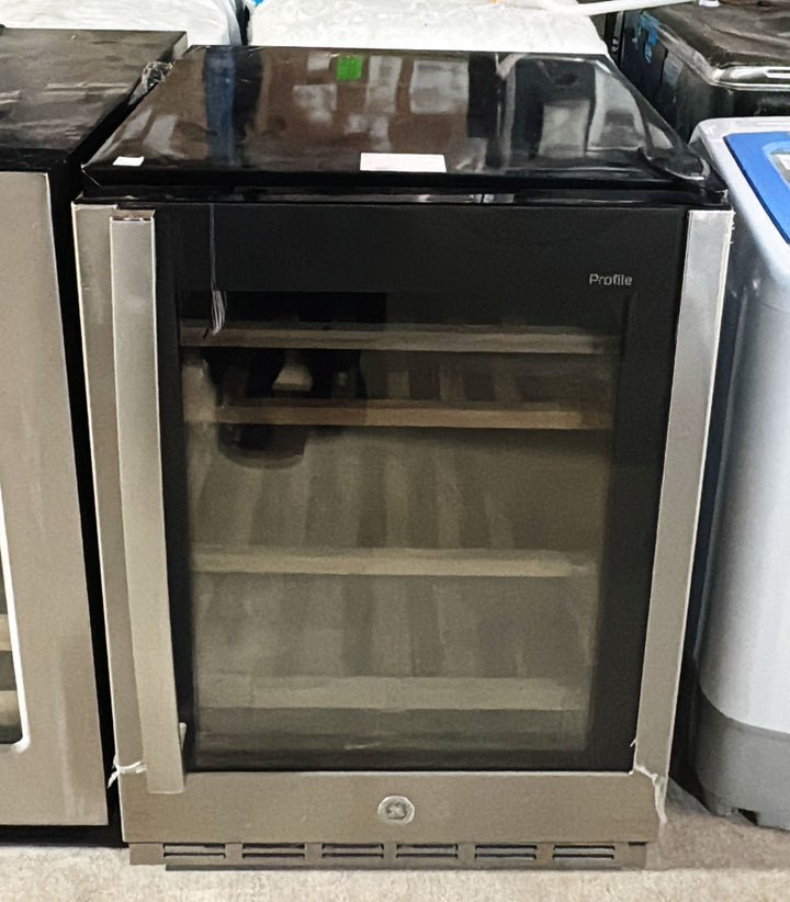 GE Profile PVS06BSPSS Beverage Center, 24 inch Width, Custom Panel Ready, Stainless Steel color Spill proof Glass Shelves, Beechwood Front Wine Racks