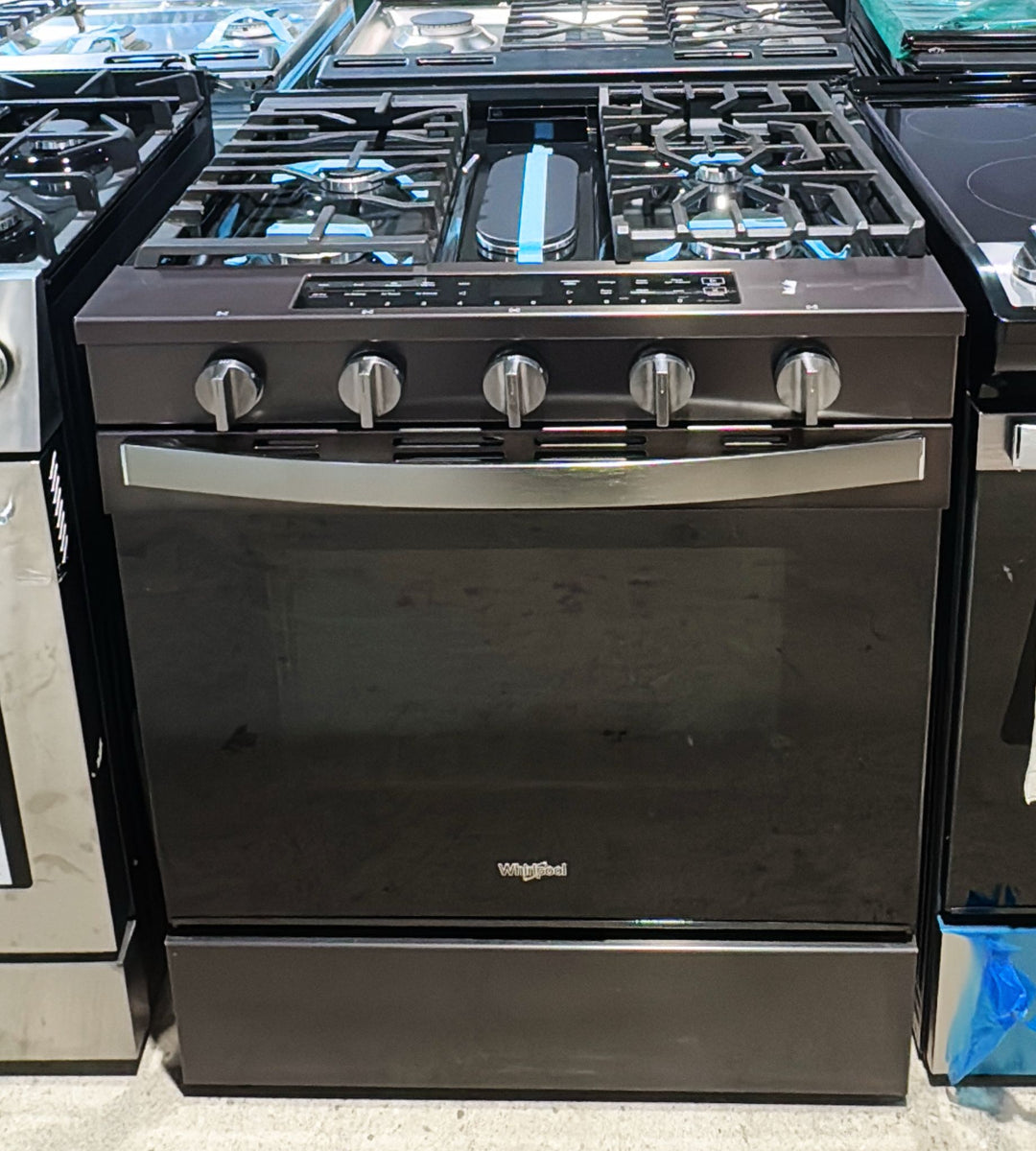 Whirlpool 30" 5.0 Cu. Ft. True Convection 5-Burner Slide-In Gas Air Fry Range (WSGS7530RV) - Black-on-Stainless