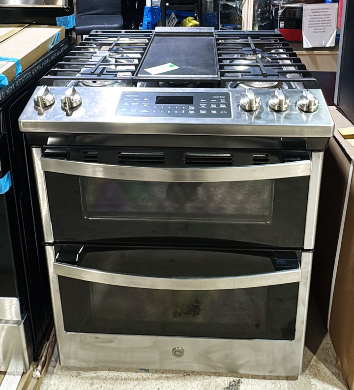 GE 30" 6.7 Cu. Ft. Double Oven 5-Burner Slide-In Gas Range (JCGSS86SPSS) - Stainless Steel